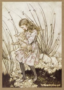 "Es grunzte wieder so heftig, dass sie etwas alarmiert in sein Gesicht blickte", aus Alice im Wunderland, von Lewis Carroll, veröffentlicht 1907 (Farblithografie)