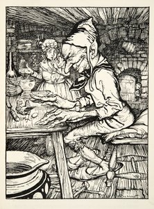 Leg!, brüllte der Riese und dann legte die Henne sofort ein Ei aus massivem Gold, aus The Arthur Rackham Fairy Book, veröffentlicht 1933 von Arthur Rackham