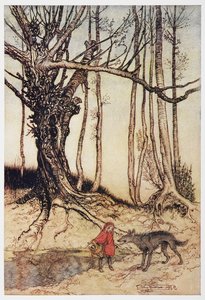 Rotkäppchen und der Wolf im Wald