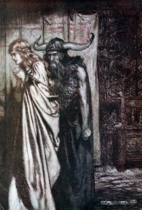 O betrogene Frau, ich werde dein Vertrauen rächen! Illustration für Siegfried und Die Götterdämmerung von Arthur Rackham