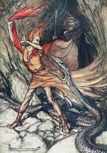 Ohe! Ohe! Schrecklicher Drache, oh, verschlinge mich nicht! Illustration für Das Rheingold und Die Walküre