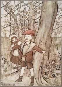 Eines Tages wurden sie von einer Fee belauscht .., aus Peter Pan in Kensington Gardens von J. M. Barrie (1860 - 1937), veröffentlicht 1906