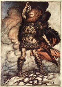 Einer der Götter, Donner, ruft den Nebel weg, 1910 von Arthur Rackham