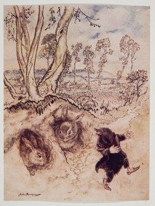 Zwiebelsoße! Zwiebelsoße! bemerkte er spöttisch und war verschwunden, bevor sie eine Antwort finden konnten, aus Wind in den Weiden von Kenneth Grahame (1859 - 1932), veröffentlicht 1940