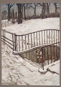 Sie rannte zum St. Govers Brunnen und versteckte sich (aus Peter Pan in Kensington Gardens von J. M. Barrie) von Arthur Rackham