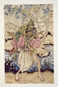 Sinbad trug den Alten Mann vom Meer auf seinen Schultern, aus The Arthur Rackham Fairy Book, veröffentlicht 1933