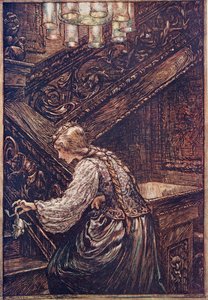 So packte sie ihn mit zwei Fingern und trug ihn nach oben, aus Die Märchen der Brüder Grimm, veröffentlicht 1909 von Arthur Rackham