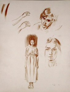 Studien einer Frau, von Gesichtern und Händen von Arthur Rackham