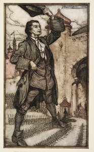 Der Kaiser von Lilliput inspiziert seine Truppen, aus Gullivers Reisen von Jonathon Swift, veröffentlicht 1909 von Arthur Rackham