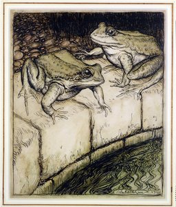 Die Frösche und der Brunnen, Illustration aus Äsops Fabeln, veröffentlicht 1912 von Arthur Rackham