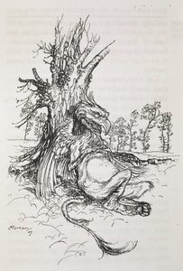 Der Greif, der an einem Baum sitzt