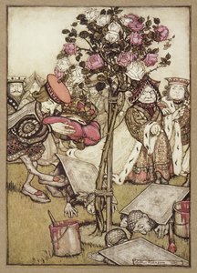 Die Königin wandte sich wütend von ihm ab und sagte zum Buben: "Dreh sie um", aus Alice im Wunderland, von Lewis Carroll, veröffentlicht 1907 (Farblithografie)