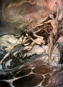 Die Rheintöchter erlangen den Ring und tragen ihn triumphierend davon, ca. 1911