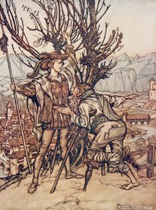 Der junge Prinz sagte: Ich habe keine Angst; ich bin entschlossen, die schöne Dornröschen zu sehen, aus Die Märchen der Brüder Grimm, veröffentlicht 1909