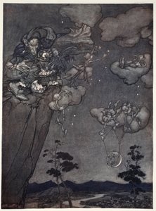 Sie wurden von einem alten Squaw-Geist beherrscht, der die neuen Monde an den Himmel hängte und die alten in Sterne zerschnitt., aus Rip Van Winkle von Washington Irving, veröffentlicht 1910