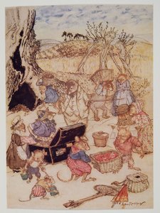 Heute jedoch, obwohl sie höflich genug waren, schienen die Feldmäuse und Erntemäuse beschäftigt, aus Wind in den Weiden von Kenneth Grahame (1859 - 1932), veröffentlicht 1940 von Arthur Rackham