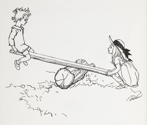 Zwei Kinder auf einer Wippe von Arthur Rackham