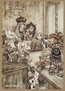 Wer hat die Törtchen gestohlen?, aus Alice im Wunderland, von Lewis Carroll, veröffentlicht 1907 (Farblithografie) von Arthur Rackham