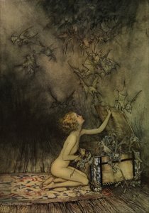 Junges Mädchen und fledermausartig von Arthur Rackham