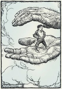 Illustration zur Fabel „Der kleine Däumling“ von Arthur Rackham