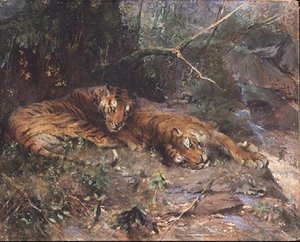 Tiger ruhen an einem Bach von Arthur Wardle