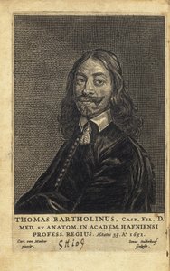 Thomas Bartholin (1616-1680). Dänischer Arzt, Mathematiker und Theologe. Er ist bekannt für seine Arbeit bei der Entdeckung des Lymphsystems beim Menschen und für seine Fortschritte in der Theorie der Kälteanästhesie, als erster beschrieb er