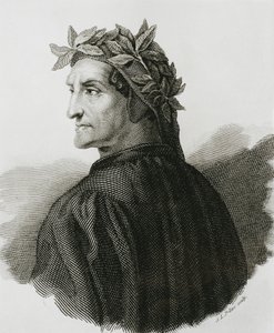DANTE ALIGHIERI (1265-1321). Italienischer Dichter.; Raphael (1483-1520). Reproduktion eines Freskos von Raphael. Gravur.