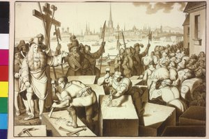 Kaiser Leopold I vertreibt die Juden und lässt in der Leopoldstadt Gotteshäuser bauen von Artist Unknown