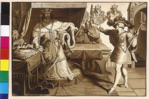 Kaiser Rudolf von Habsburg fordert König Ottokar II. durch seinen Herold zur Rückgabe des Reichslehens Österreich und Steiermark auf von Artist Unknown