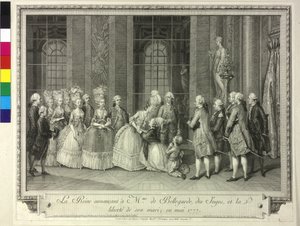 Königin Marie Antoinette kündigt Madame de Bellegarde 1777 die Freilassung ihres Gatten an