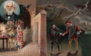Rigoletto beauftragt Sparafucile, den Herzog zu ermorden - Akt 3 Szene 4 aus der Oper Rigoletto von Giuseppe Verdi von Artist Unknown