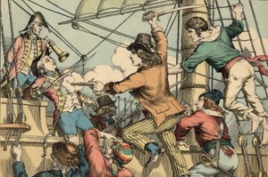 Robert Surcouf, französischer Seemann und Korsar, hier beim Entern des englischen Bootes "Triton" im Jahr 1796 von Artist Unknown