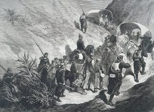 Spanien. Dritter Carlistenkrieg. Carlisten-Gefangene überqueren die Berge in Emporda (Katalonien) von Artist Unknown