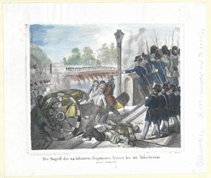 Der Angriff des k. k. Infanterieregiments Nassau an der Taborbrücke am 6. Oktober 1848 von Artist Unknown
