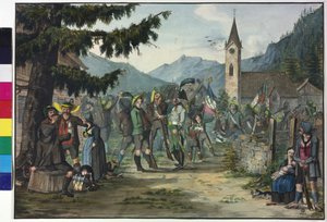 Die siegreiche Rückkehr der Bauern nach einem Kampf gegen die Franzosen von Artist Unknown