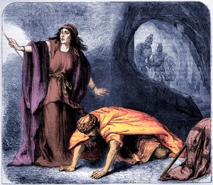 Die Erweckung Samuels durch die Hexe von Endor - Bibel (Druck)