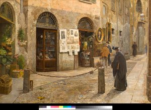 Ansicht der Via San Bernardino in Mailand Italien Gemälde von Arturo Ferrari (1861-1932) 1912 Private Sammlung