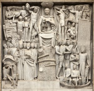 Faschistische Gerechtigkeit: „Gerechtigkeit sitzt auf dem Stamm des Baums der Erkenntnis von Gut und Böse“ von Arturo Martini