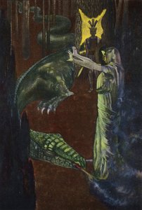 Jason beobachtet, wie Medea den Drachen, der das Goldene Vlies bewacht, einschläfert von Artus Scheiner
