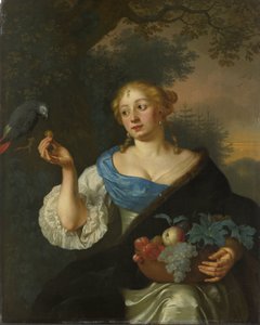 Eine junge Frau mit einem Papagei