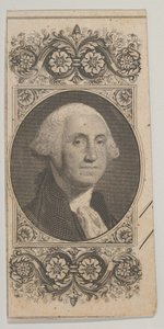 Banknotenmotiv: Porträt von George Washington in einem dekorativen Rahmen, ca. 1824-37 von Asher Brown Durand.