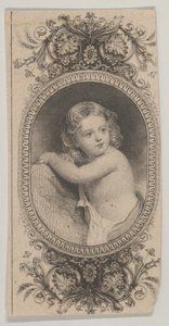 Banknotenmotiv: Porträt eines Kindes und zwei gemusterte Ovale umgeben von einem floralen Muster, ca. 1824-37 von Asher Brown Durand.