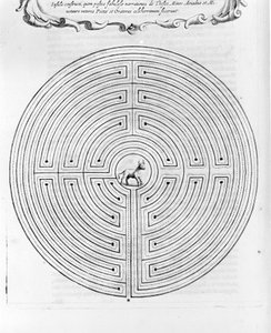 Das Labyrinth von Knossos, entworfen von Daedalus - In der Mitte ist der Minotaurus - „Turris Babel“ von Athanasius Kircher - Amsterdam von Athanasius Kircher