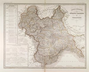 Sardinische Staaten auf dem Festland. Karte von Attilio Zuccagni-Orlandini, aus dem Geographischen Atlas der italienischen Staaten, Florenz, Kupferstich