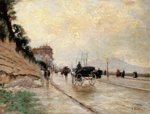 Kutsche auf der Promenade in Neapel von Attillo Pratella