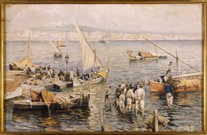 Marina mit Fischern von Attillo Pratella
