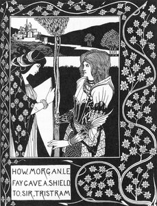 Artus-Sage: „Die Fee Morgane gibt Tristan ein Schild“ Gravur in „Die Geschichte von Tristan und seinen Abenteuern, die seine Liebesgeschichte mit Isolde umfasst“ „Le Morte d