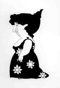 Karikatur einer Figur in einem Sonnenblumenkleid, aus 