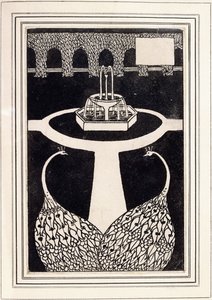 Kapitelüberschrift mit zwei Pfauen in einem Garten mit einem Brunnen, ca. 1893/4 von Aubrey Beardsley