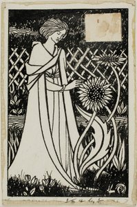 Dekorative Studie: Frau mit Sonnenblumen